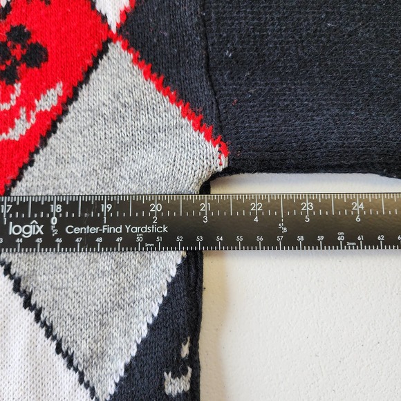 Vintage Dana Scott Argyle Red Floral Multipattern Chunky Knit Grandma Sweater - Picture 5 of 7